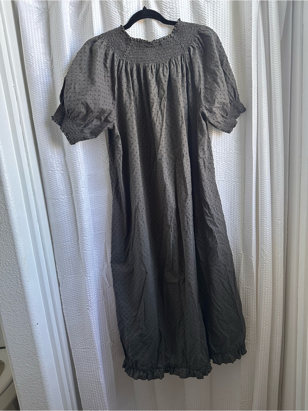 Quince Olive Green Midi Dress with Smocked Neckline - Picture 2 of 5